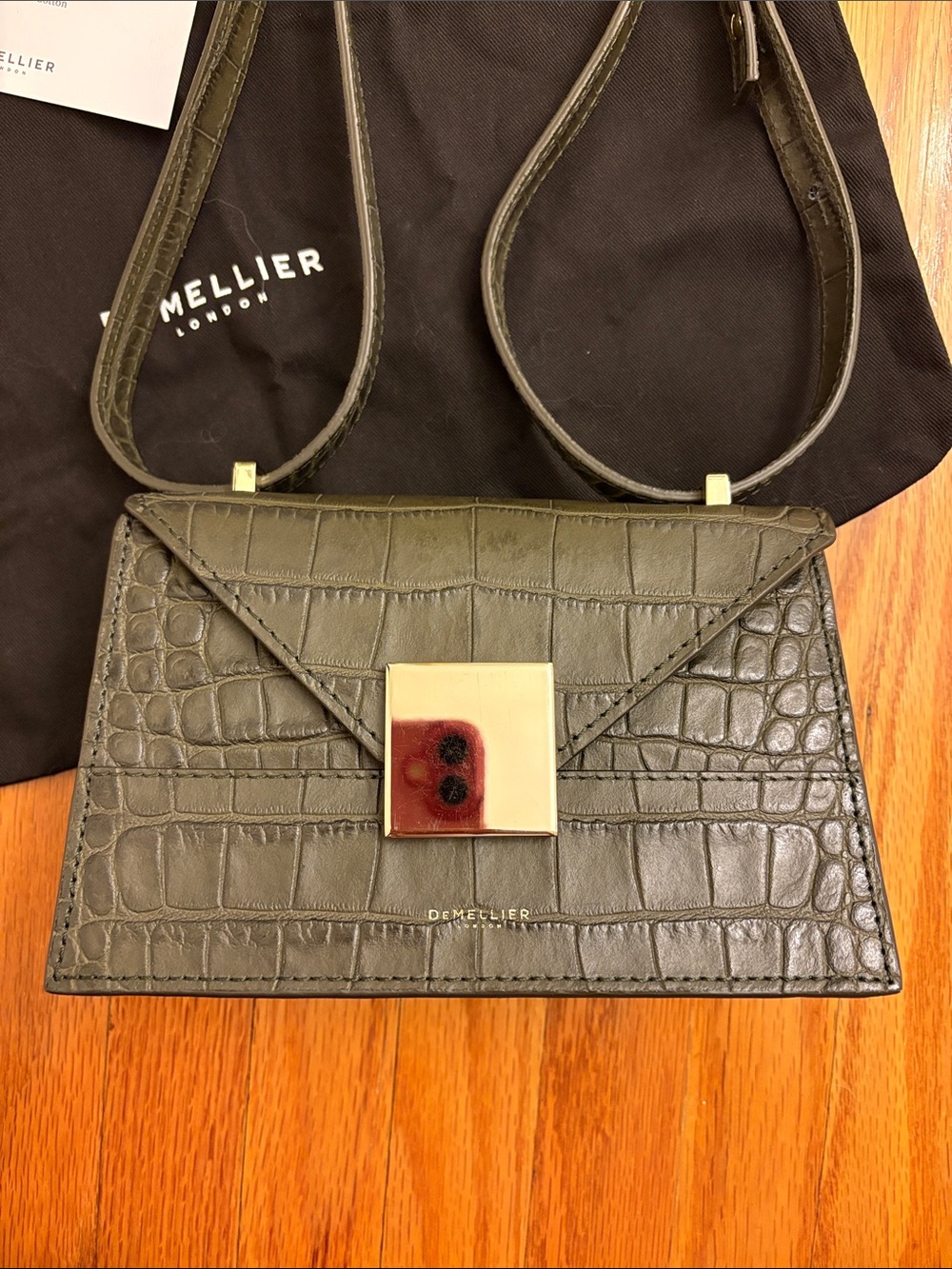 DeMellier Black Croc-Embossed Mini Crossbody with Gold Square Clasp - Picture 2 of 13
